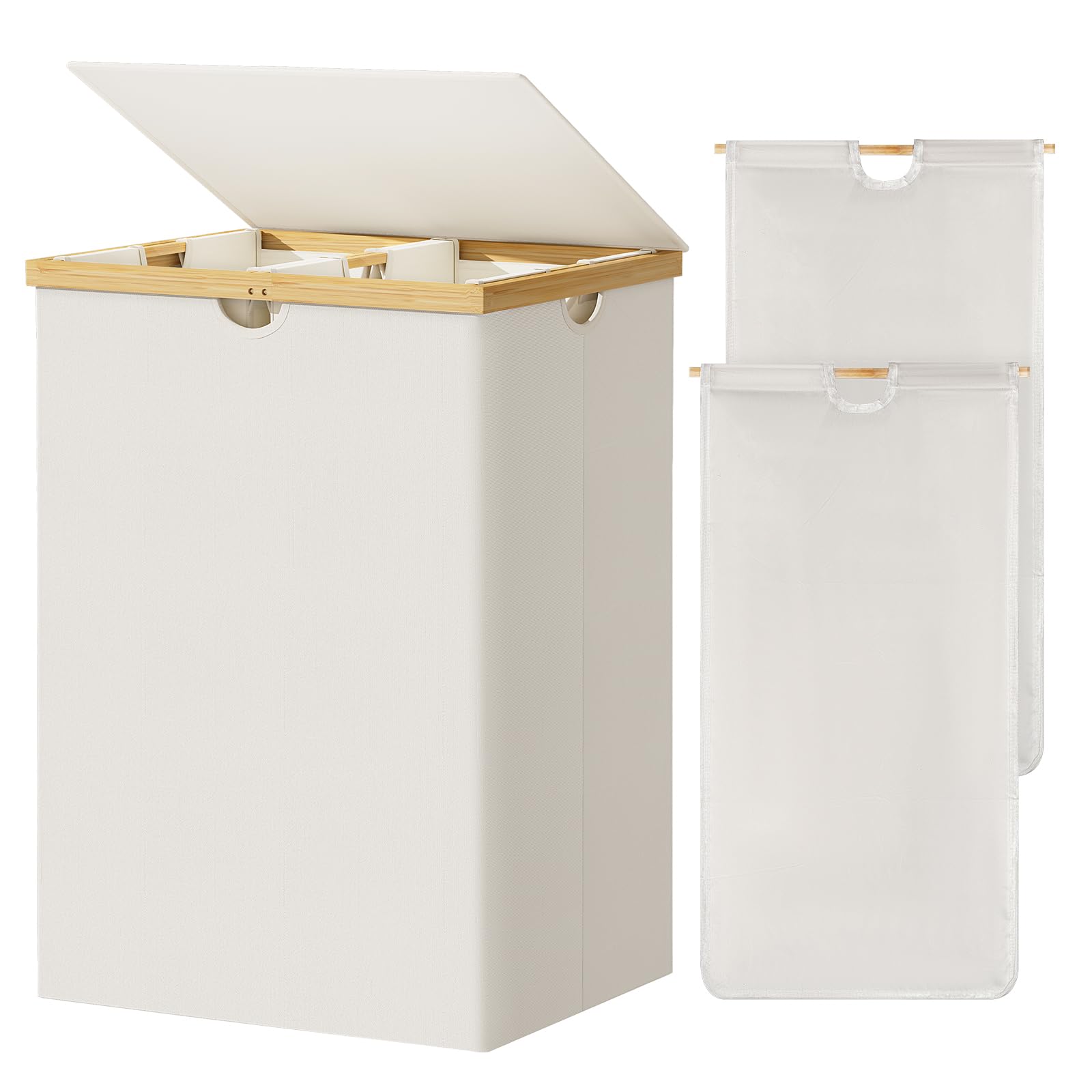 Photo 1 of (missing handles) WOWLIVE 165L Double Laundry Hamper with Lid Bamboo Laundry Basket 2 Section,Large Dirty Clothes Hamper