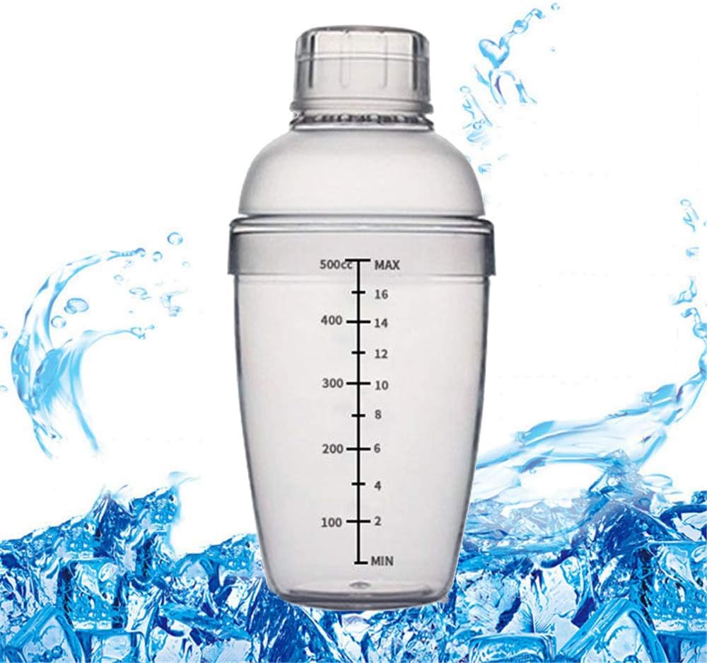 QINGJIANGBoston Cocktail Shaker Mixer Plastic with Measurement Bartender Tool Milk Tea Bar Home Cocktail Lovers (500ml)