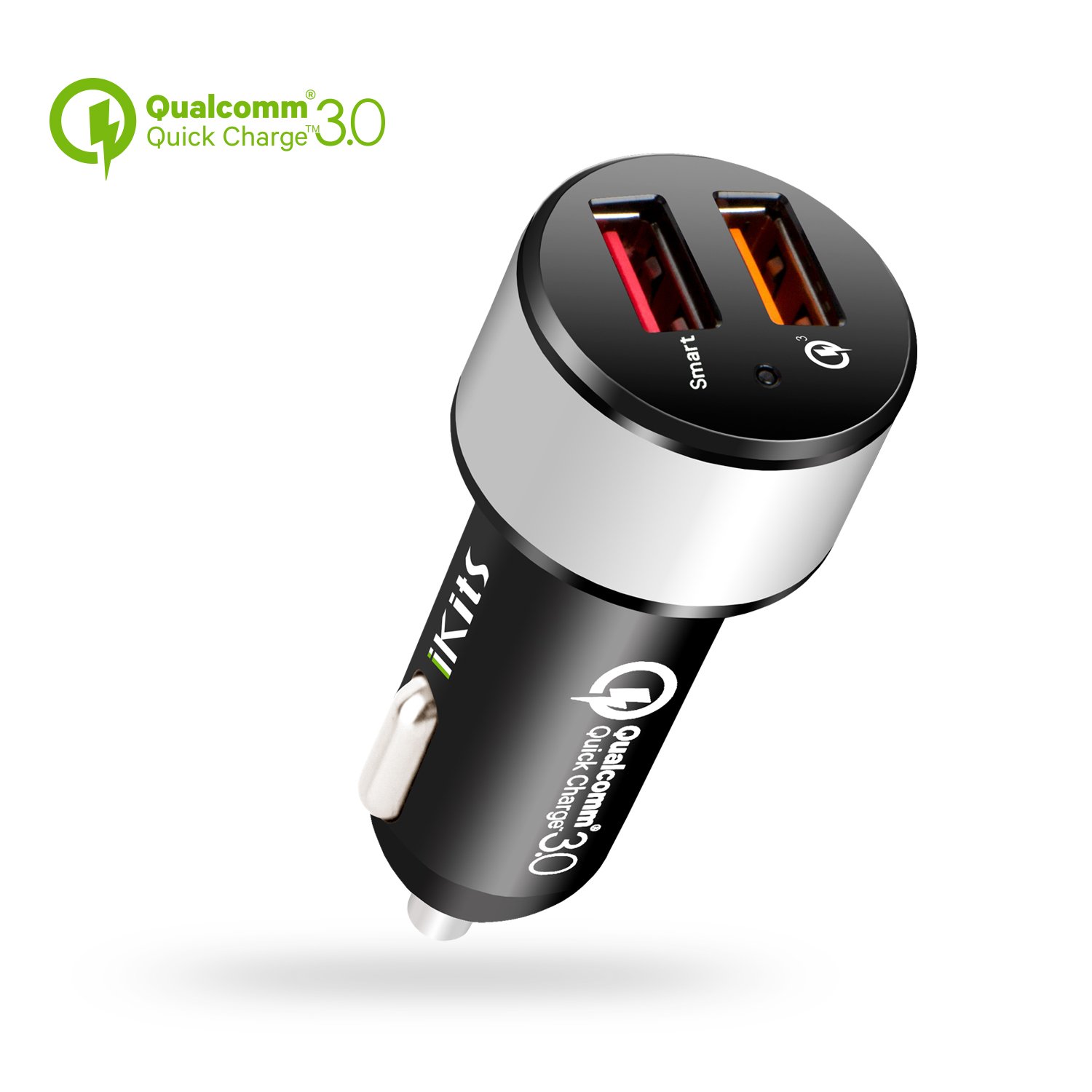 IKITS [Qualcomm Certificada] Carga rápida Cargador de Coche Quick Charge 3.0 30W Dual 2-Port USB Adaptador para Dispositivos Samsung Galaxy S7, S6, ...