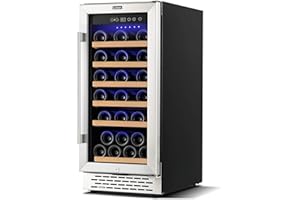 COLZER 15 Inch Wine Cooler Refrigerators, 30 Bottle Fast Cooling Low Noise and No Fog Wine Fridge with Professional Compressor Stainless Steel, Digital Temperature Control Screen Built-in Freestanding