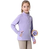 beroy Girls Fleece Long Sleeve Shirts Half Zip Equestrain Shirt Thermal Kids Horse Riding Shirts Thumbhole Pockets