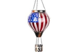 VZVXCC Independence Day Hot Air Balloon Solar Lantern,Waterproof Solar Lanterns with Flickering Flame Lights,Outdoor Hanging Lanterns for Garden Patio Yard Independence Day Decorations
