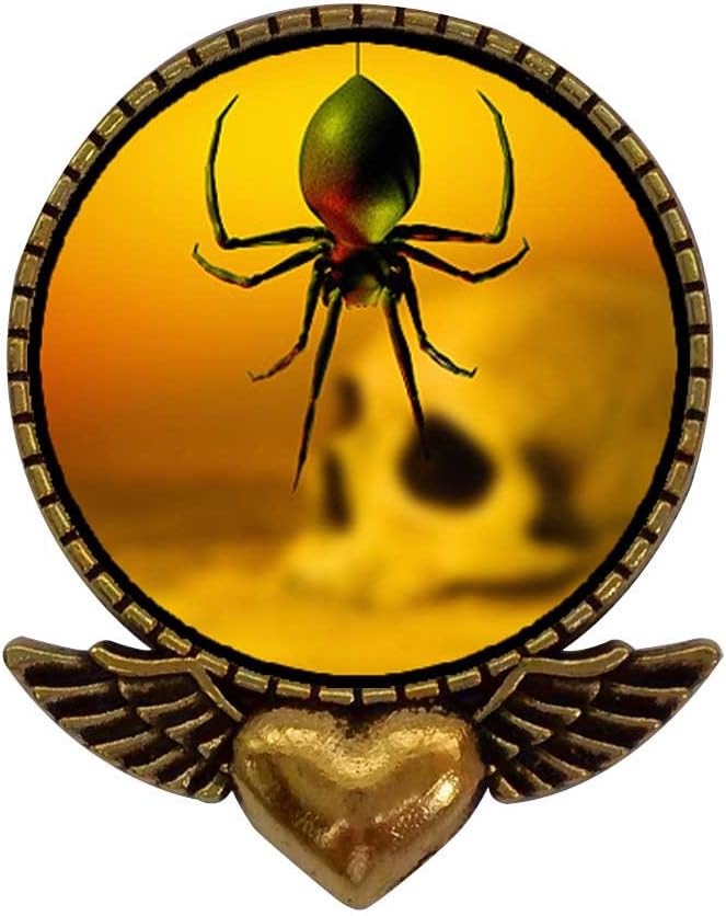 GiftJewelryShop Ancient Style Gold-Plated Black Widow Spider Skull Heart with Angel Wings Pins Brooch