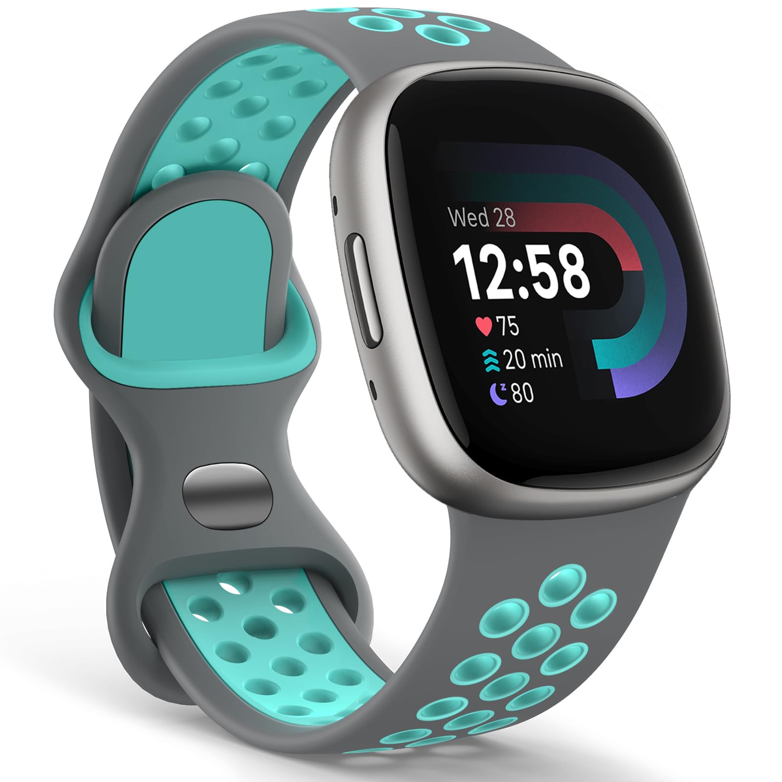 Yoohoo Silicone Bands Compatible with Fitbit Versa 3 Straps/Versa 4 Strap/Sense Strap/Sense 2 Straps for Women Men,Sport Breathable Soft Wristband Replacement for Fitbit Watch,Large