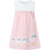 Toddler Girls Summer Round Neck Dress Sleeveless Vest Splicing Sweet Plaid Play Dress Party Sundress