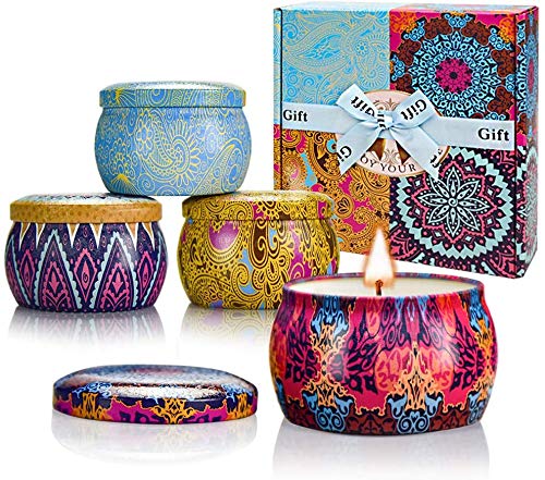 TTRWIN Scented Candles Gift Sets,Natural Soy Wax Candles, Portable Travel tin Perfect Female Aromatherapy Anniversary，4.4 Ounces Unit-4 Packs