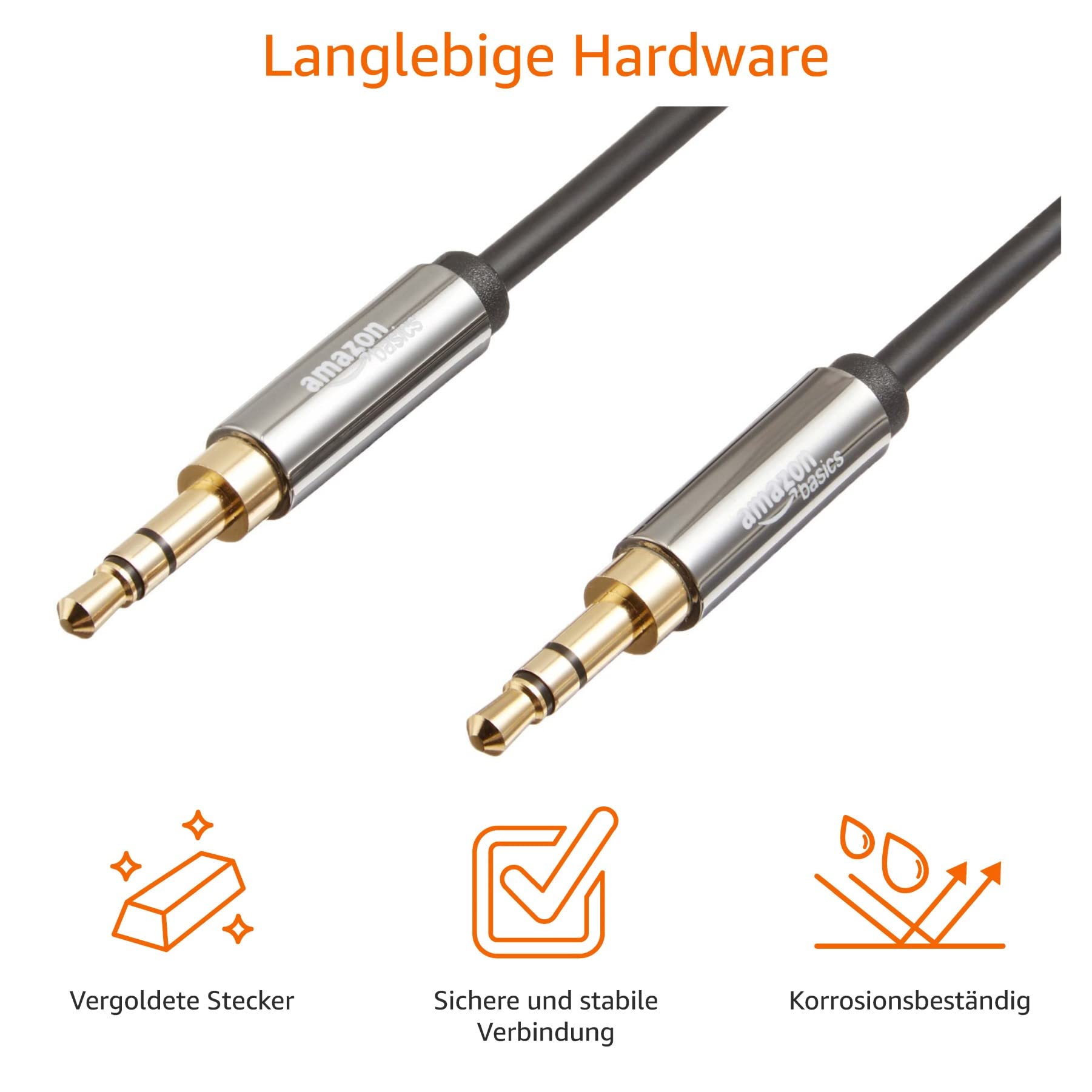 Amazon Basics Auxiliary Kabel, Stereo-Audiokabel, 3,5 mm-Klinkenstecker auf 3,5 mm-Klinkenstecker, 1.2 m, Schwarz 2