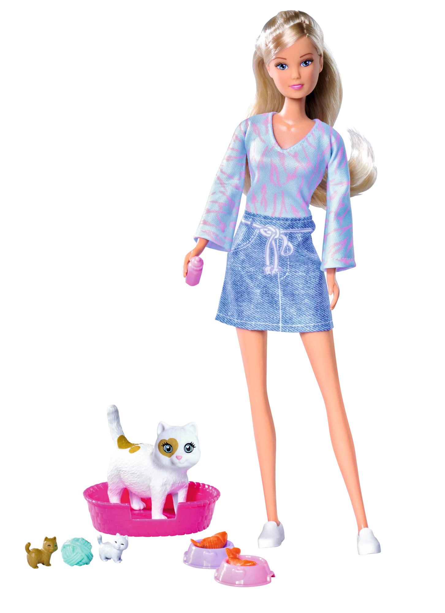 Simba Steffi Love Baby Cats, Toy Doll in Fashionable Dress with Pregnant Cat and Two Cute Cat Babies, Accessories, 29 cm, from 3 Years