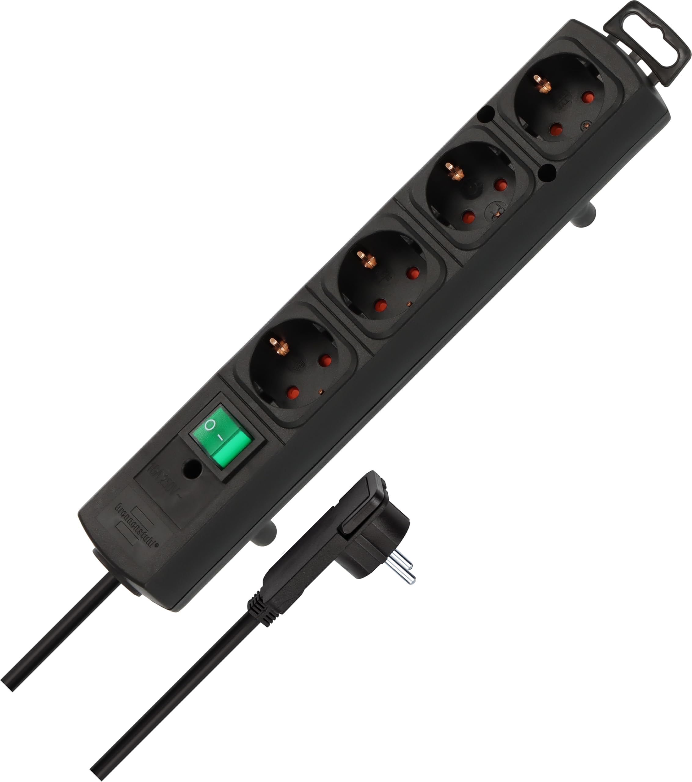 Brennenstuhl Comfort-Line Plus Steckdosenleiste 4-Fach (Mehrfachsteckdose mit Flachstecker, Schalter, 2m Kabel und extra breite Abstände der Steckdosen) schwarz