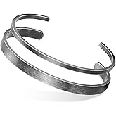 MEALGUET Stainless Steel Mens Cuff Bracelet : Minimal Cool Silver/Black/Gold Plated Open Metal Cuff Bangle Bracelets for Men,Mens Bracelet Jewelry Gift