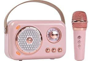 ARESRORA Portable Bluetooth Speaker with Microphone Set,Retro Bluetooth Speaker with Home Karaoke Machine,Portable Handheld Karaoke Mics Speaker Machine for Kids and Adults Home Party Birthday (Pink)
