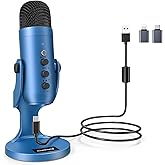 ZealSound Podcast Microphone for PC, Noise Cancellation USB Mic with Gain, Volume Adjustment & Mute Button, Monitoring & Echo, for YouTube, TikTok, Podcasting, Streaming, iPhone, iPad, Android(Blue)
