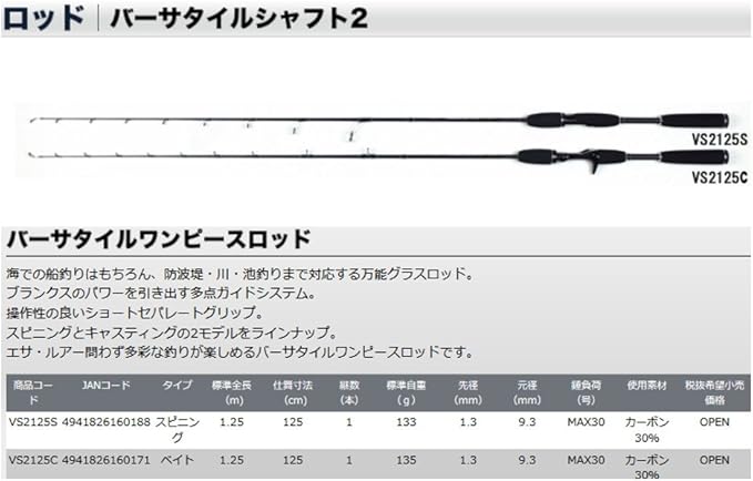 Amazon Ogk オージーケー バーサタイルシャフト2 Vs2125c 125c Ogk オージーケー 船竿