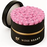 Moss Heart 50 Preserved Roses in Designer Round Box, Real Forever Roses, Long-Lasting 1+ Year, No Watering, Luxury Home Décor Arrangement, Valentine’s Day Gift for Wife or Girlfriend
