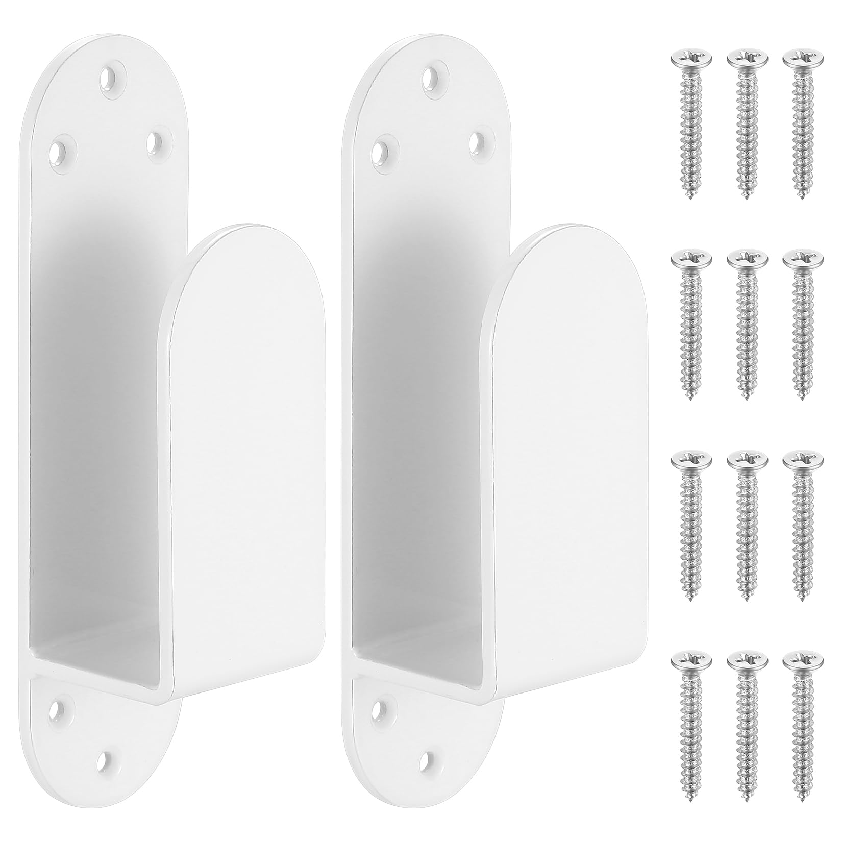 SiGuLiKeJi 2x4 Door Barricade Brackets, U Brackets Metal, Heavy Duty Door Bar Security Locks, Drop Open Bar Holder, White/Round
