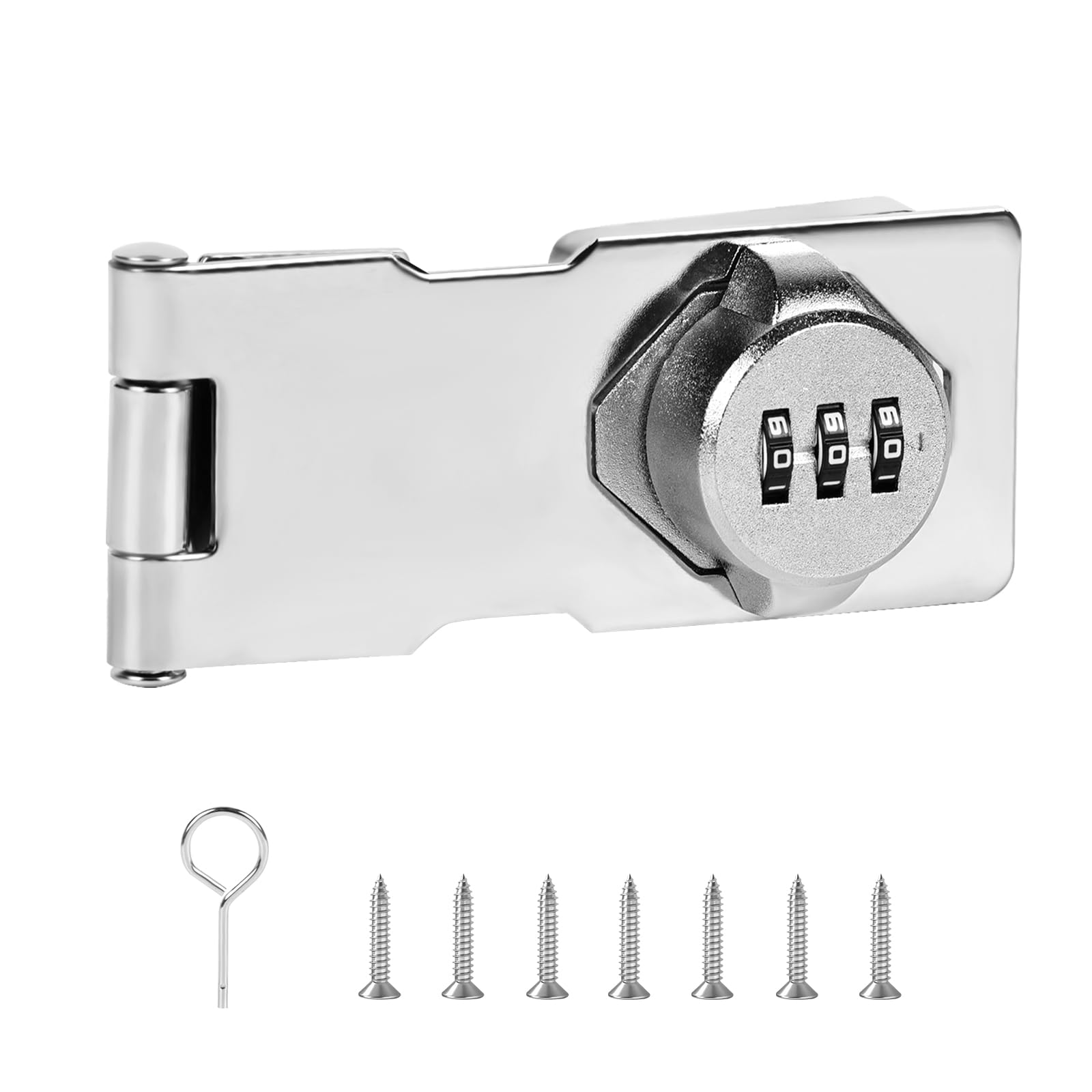 Silver 3.8Inch 90-180 Degree Cabinet Locks - Rotary Combination Lock Hasp Latch for Cabinets, Barn Doors, Outdoor & Garden