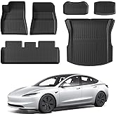 CARENTR Tesla Model 3 Highland 2024 2025 Floor Mats Set, Custom Fit All Weather TPE Car Mats with Front & Rear Floor Liners, Trunk Cargo Liner & Rear Storage Mats, 6PCS Model 3 Accessories