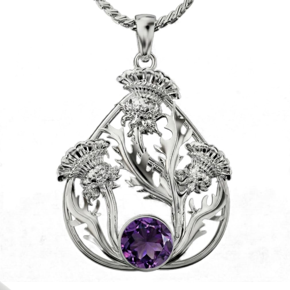 Cairn 925 Sterling silver Scottish thistle pendant necklace with 18" silver chain for women. Jewellery gift box included. Baird. 6120