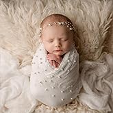 Zeroest Newborn Photography Wraps Baby Photoshoot Props 33.5" x 67" Pearl Raw Edge Wrap Headband for Infant Photos Outifts
