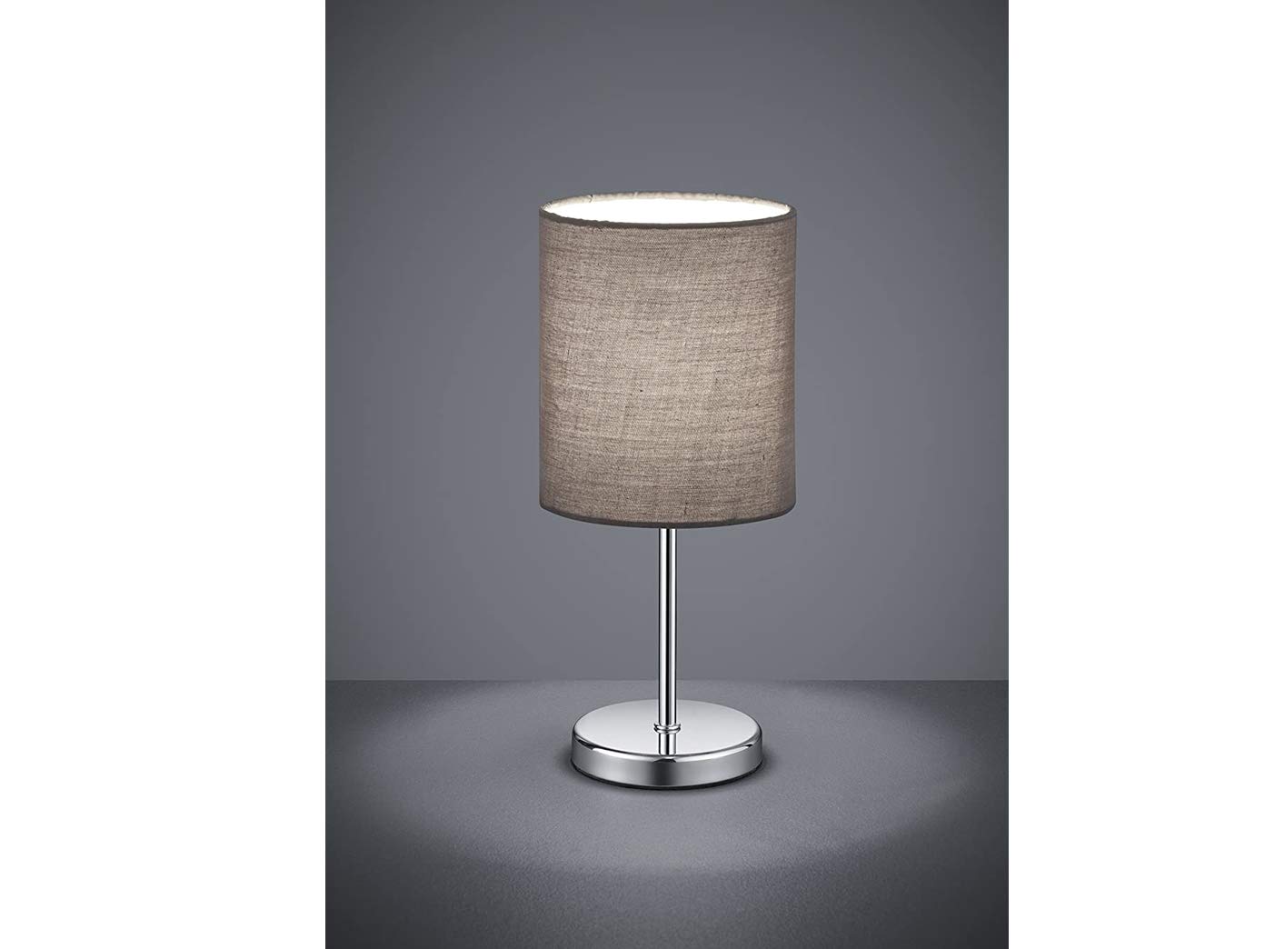 Reality Leuchten Tischleuchte Jerry R50491011, Metall Nickel matt, Stoffschirm Grau, exkl. 1x E14