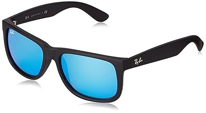Ray-Ban 0RB4165 Justin Classic Sonnenbrille Large (Herstellergröße: 55), Schwarz (Gestell: Schwarz, Gläser: Blau Verspiegelt 
