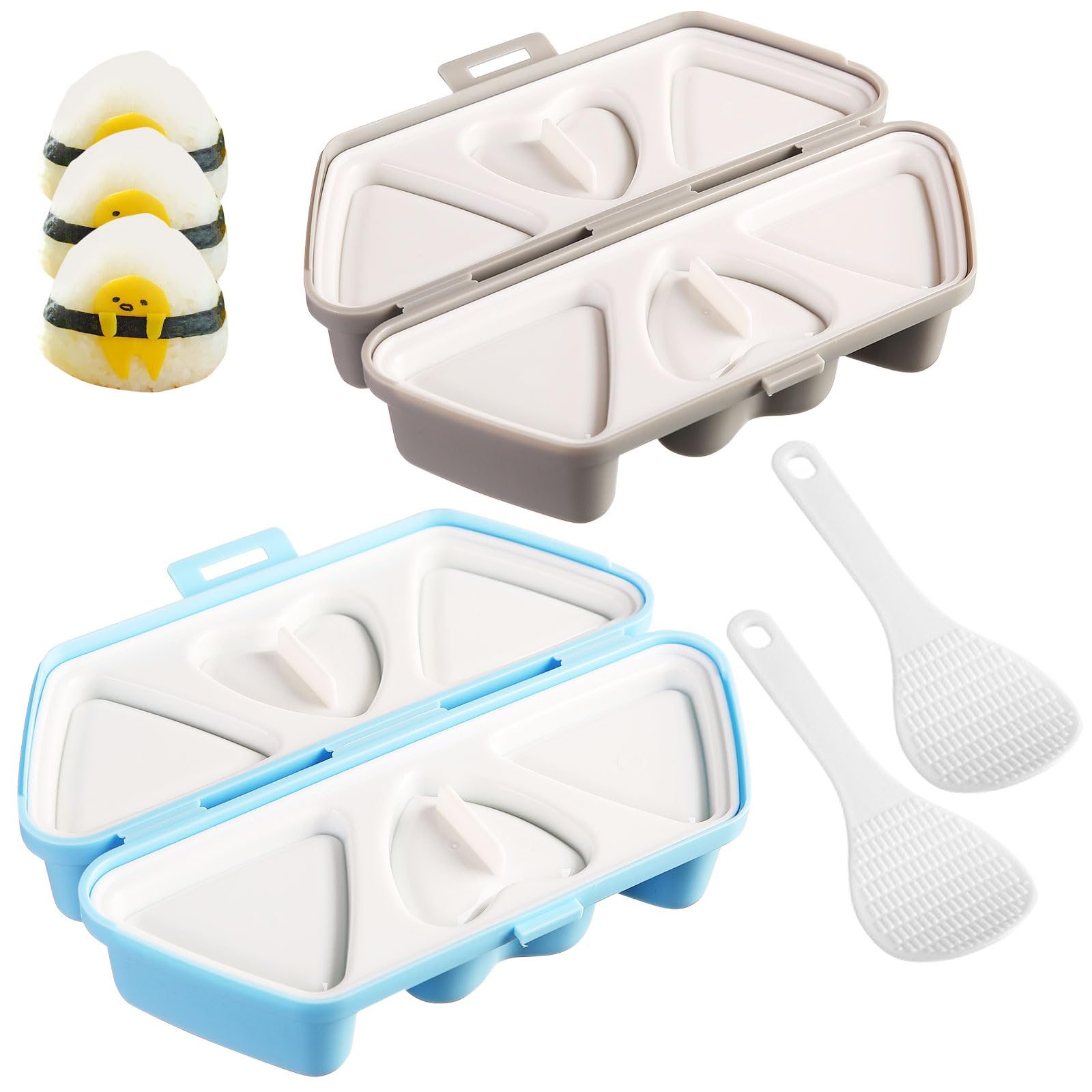 Les-Theresa 2Pcs Onigiri Mold, 6 in 1 Triangle Sushi Mould, Non-Stick Sushi Rice Ball Mold, Sushi Press Mold, Onigiri Maker for Easy Shaping Meal Prep Bento Lunch