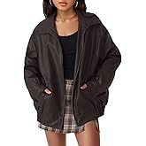 hathne Women's Oversized Leather Jackets Faux Zip Up Fall Fashion Motorcycle Jackets Coats Winter Clothes