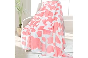 HSEEC Cute Strawberry Cow Print Blanket Soft Fleece Flannel Lightweight Pink Cow Blankets Cozy Warm Plush Cute Cow Throw Blanket Living Rooms Sofa Decor Cow Gifts Blanket All Seasons 50x60 inch
