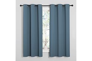 NICETOWN Room Darkening Curtains for Kitchen, Smoky Blue, Set of 2, 42 inches Wide by 50 inches Long, Window Treatment Therma