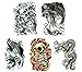 Zzurcca Large Realistic Temporary Tattoos Cover Set 5 Pcs Stickers For Men Black Fake Tattoo Kit For Women (Dragon, Skull, Koi Fish, Death Sickle)