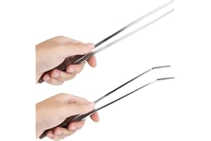 AquaLume 2 PCs Long Tweezers, 10.6" Reptile Feeding Tongs with Straight & Curved Tips, Stainless Steel Long Tweezers for Aqua