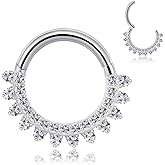 MOQIKAKA 16G G23 Titanium Septum Rings: CZ Nose Ring Hoops, Helix Cartilage Clicker Hoop Earrings, Rook Daith Tragus Piercing Rings for Women Men