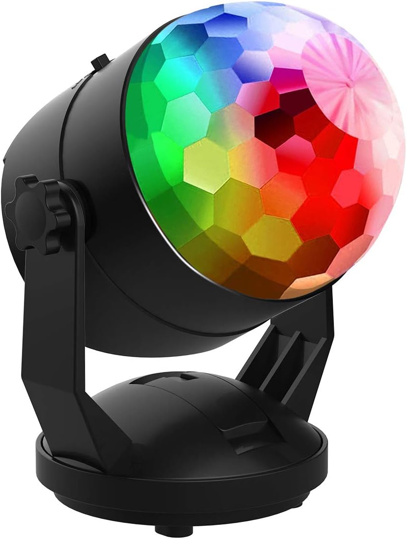 【New Arrival-6 Light Bulbs】Party Lights Sound Activated Disco Ball Strobe Light 7 Lighting Colors, USB/Battery Powered, Perfect for Kids, Festival Celebration Birthday Xmas Party-No remote included