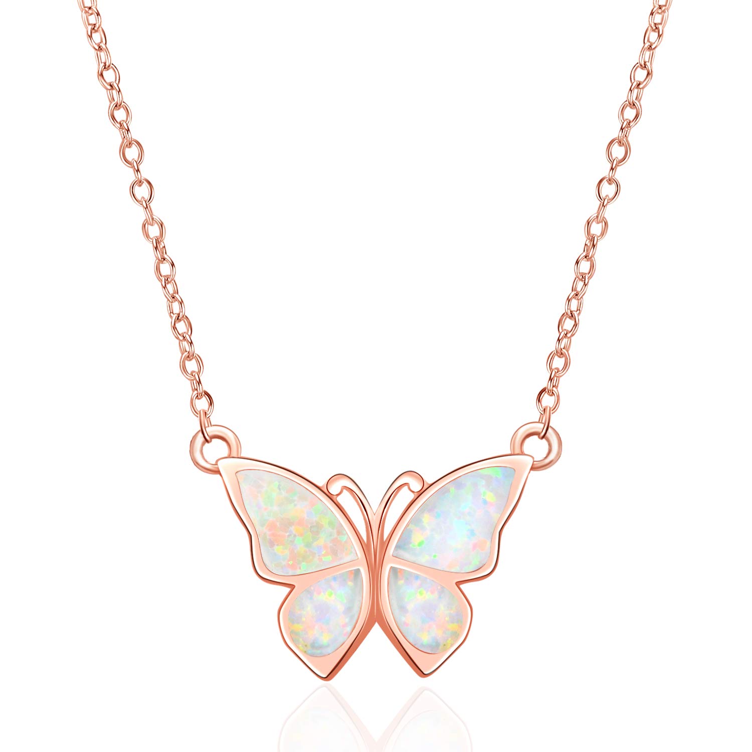 WINNICACA Butterfly Pendant Necklace Sterling Silver Rose Golden Opal Choker Necklace Jewellery for Women Girlfriend Gifts — image 1