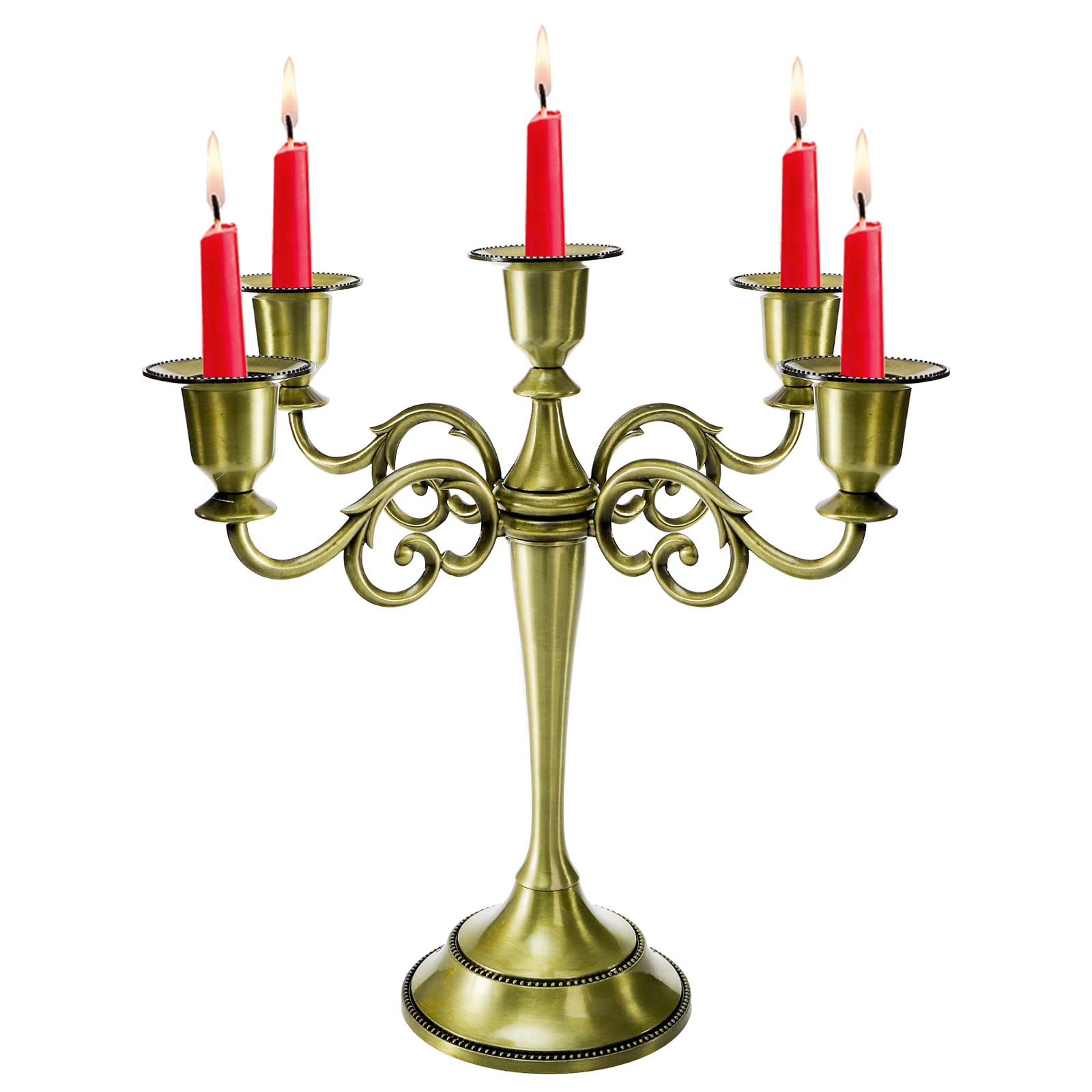 YOUEON 5 Arm Brass Candelabra, Candelabra Candle Holder, 26 cm Tall Candlesticks Holder, Elegant Taper Candle Holder Centerpiece for Wedding, Church, Halloween, Dining, Home Decor
