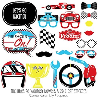 Letâ€™s Go Racing - Racecar - Baby Shower or Race Car Birthday Party Photo Booth Props Kit - 20 Count