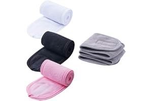 TDHDIKE 4 PCS Facial Spa Headbands(White, Black, Pink，Gray)， Makeup Shower Bath Wrap Sport Headband Terry Cloth Stretch Towel with Magic Tape