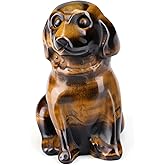 Jovivi Tiger Eye Dog Crystal Figurines Home Decor Carved Gemstone Pet Animal Cute Puppy Dog Statue Stone Energy Sculpture Healing Crystals Gifts for Women Men