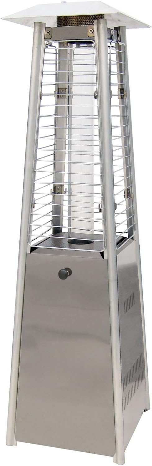 Hanover 34-In. 9,500 BTU Mini Pyramid Tabletop Propane Patio Heater, Small and Stylish Outdoor Heater for Balcony, Backyard, Porch, or Deck, Durable Metal Outdoor Heaters for Patio in Stainless Steel
