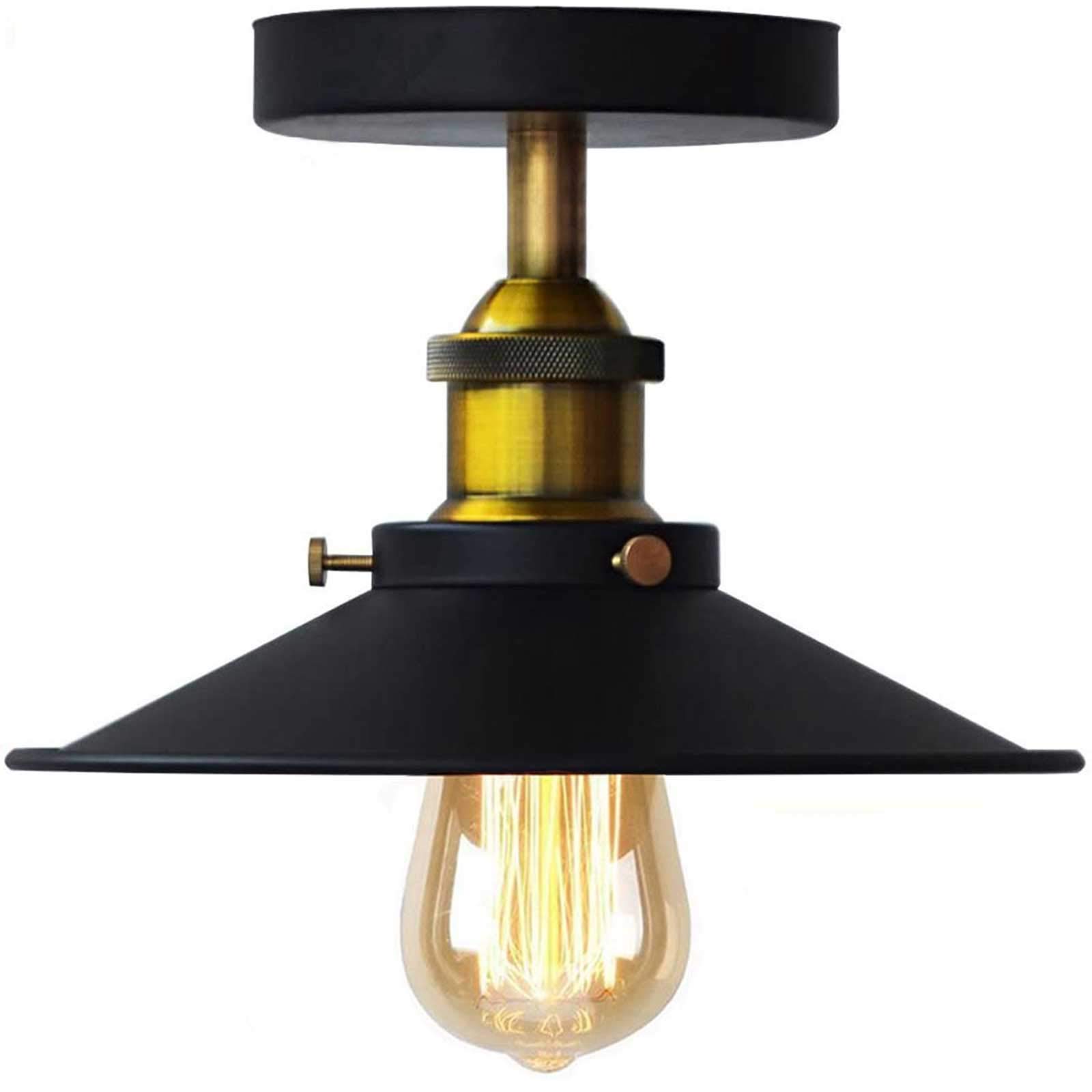 HTRUIYATY Umbrella Shaped Vintage Ceiling Light Industrial Metal Retro Copper Head Ceiling Lamp Loft Bar Café Decorative Lighting E27 Barn Light Fixtures (Black)