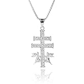 SANDOO Cruz De Caravaca Necklace - Holy Caravaca Double Cross Crucifix Pendant with Angels, Protection Faith Amulet,Religious Christian Jewelry Gift for Men Women