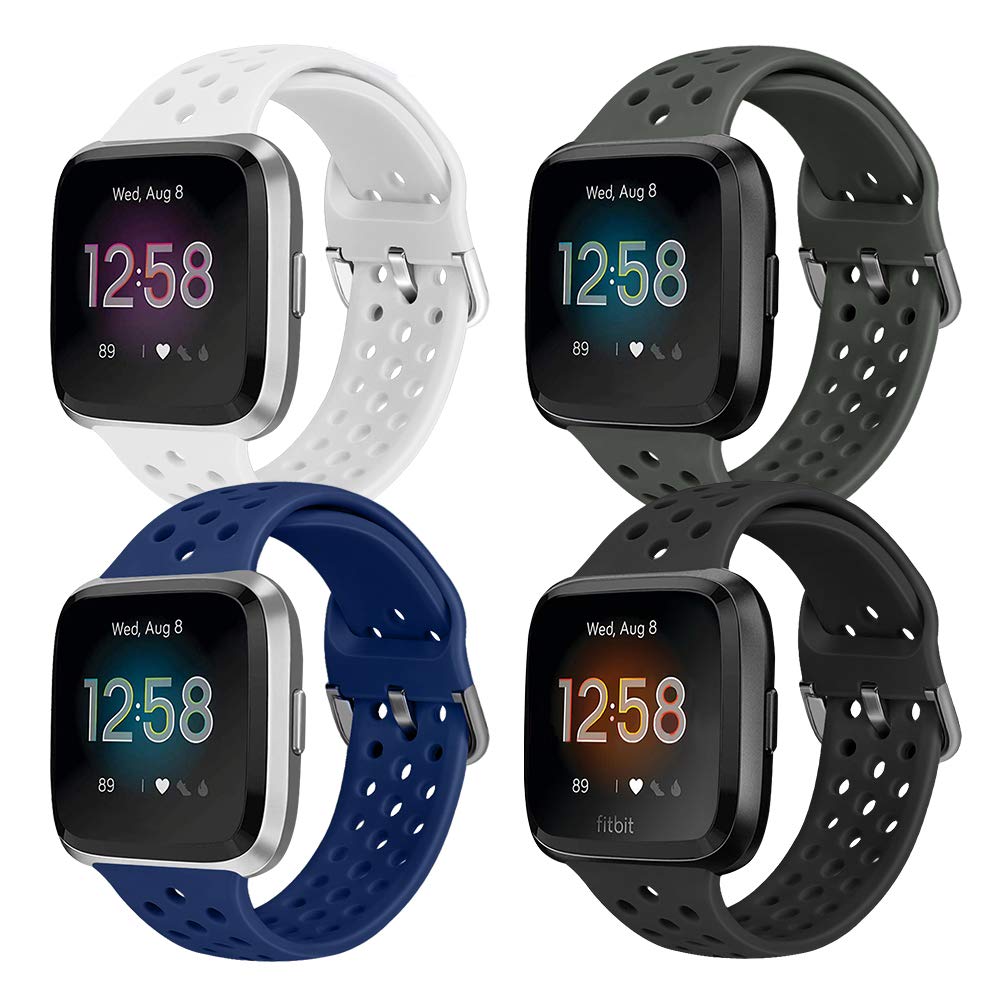 Runostrich Sport Strap Compatible with Fitbit Versa/Versa 2/Versa Lite/SE, Soft Silicone Band Replacement Breathable Wristband for Smart Watch for Women Men (Black+Dark Gray+Dark Blue+White)