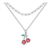 MONGAS Cherry Pineapple Necklace Sterling Silver Cherry Pineapple Pendant Necklace Tropical Fruit Jewelry for Women