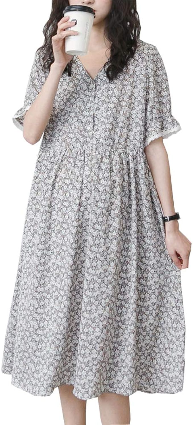 Amazon Co Jp Zoncinoo マキシ丈 ワンピース ドレス 半袖 マタニティー服 ロング マタニティワンピース プリント花柄 産前 妊婦服 マタニティウェア 春 夏 グレー 服 ファッション小物