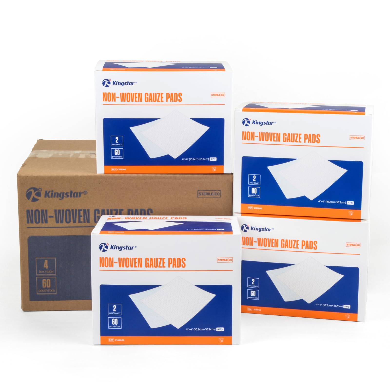 Kingstar Sterile Nonwoven Gauze Pads, 4"x 4" Wound Dressing, 240 Packs - 480 Pieces Superior Soft Sponge Pads, Higher Absorbent Gauze Compresses for Trauma or Post-Operative Wound Care Image