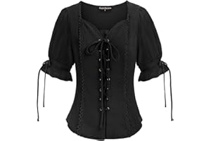 Scarlet Darkness Renaissance Shirts for Women Summer Plus Size Lace-up Tops