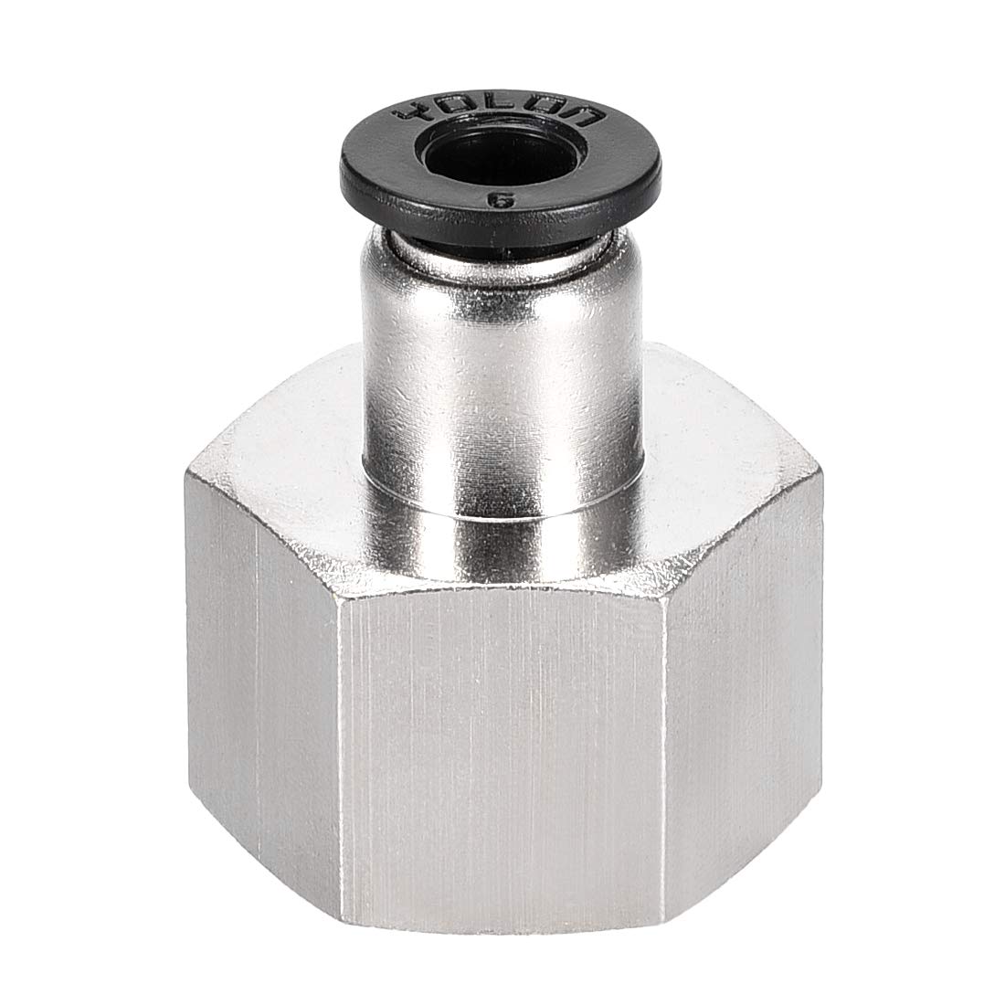 sourcing map Push to Connect Tube Fitting Adapter 6mm Tube OD x 1/2PT Female Straight Pneumatic Connecter Silver Black