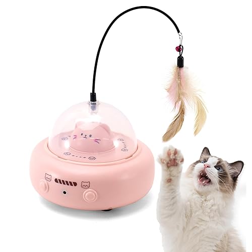 PETSWEET Automatic Cat Toys with Feathers, Interactive Cat Toy for Indoor Exercise, Rechargeable Teasing Toys for Indoor Cats, USB Powered, Smart Standby&Obstacle Avoidance(Pink)