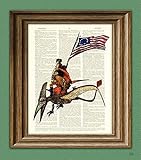 President George Washington Riding a Pterodactyl Dinosaur Beautifully Upcycled Dictionary Page Book Art Print General Washington
