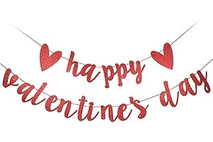 LEESKY Red Glitter Happy Valentines Day Banner Valentine's Day Banner Valentines Banner Decorations for Happy Valentine’s Day Party Decorations Valentines Wedding Anniversary Party Supplies
